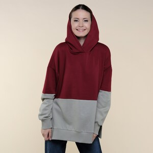 Burgundy Colorblock Hoodie Stylish Colorblock Hoodie Trendy Hoodie Sustain Clothing Ecofriendly Hoodie image 3