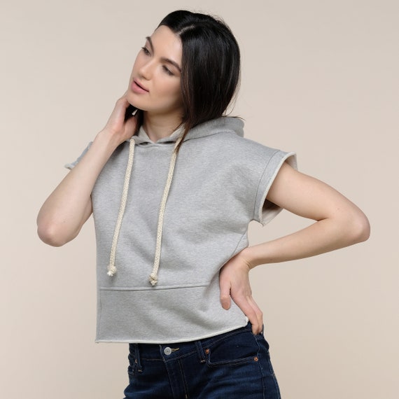 Short Sleeve Hoodie Crop Hoodie Heather 