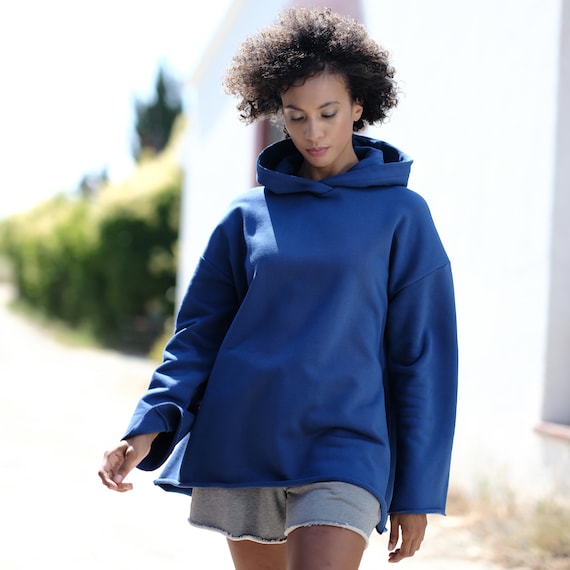 Bright Blue Tunic Hoodie Oversized Royal Blue Hoodie Relaxed Hoodie Top  Sustainable Sweatshirt Eco Friendly Clothing 