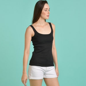 Women's Cotton Black Tank Top - Cute Black Camisole - Soft Black Layering Tank - Cute Tank Tops - Sustainable Clothing
