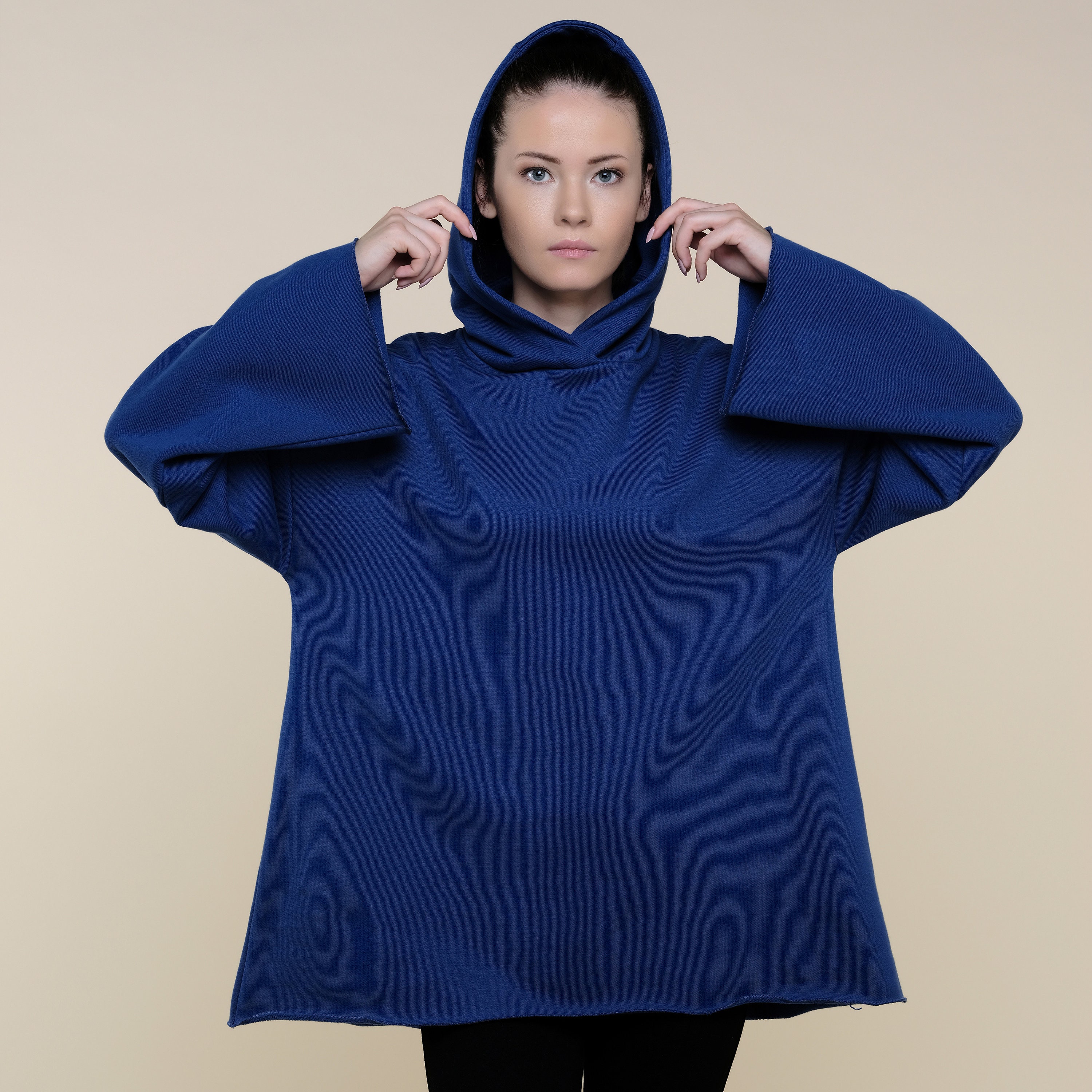 Bright Blue Tunic Hoodie Oversized Royal Blue Hoodie Relaxed Hoodie Top  Sustainable Sweatshirt Eco Friendly Clothing 