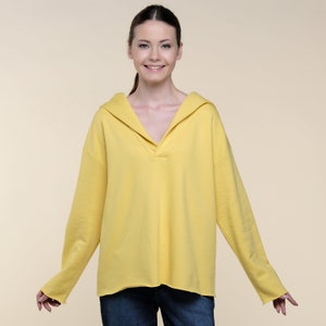Stylish Hoodie Top Yellow Cute Hoodie Relaxed Fit Hoodie Sustainable Sportswear Sustainable Athleisure image 3