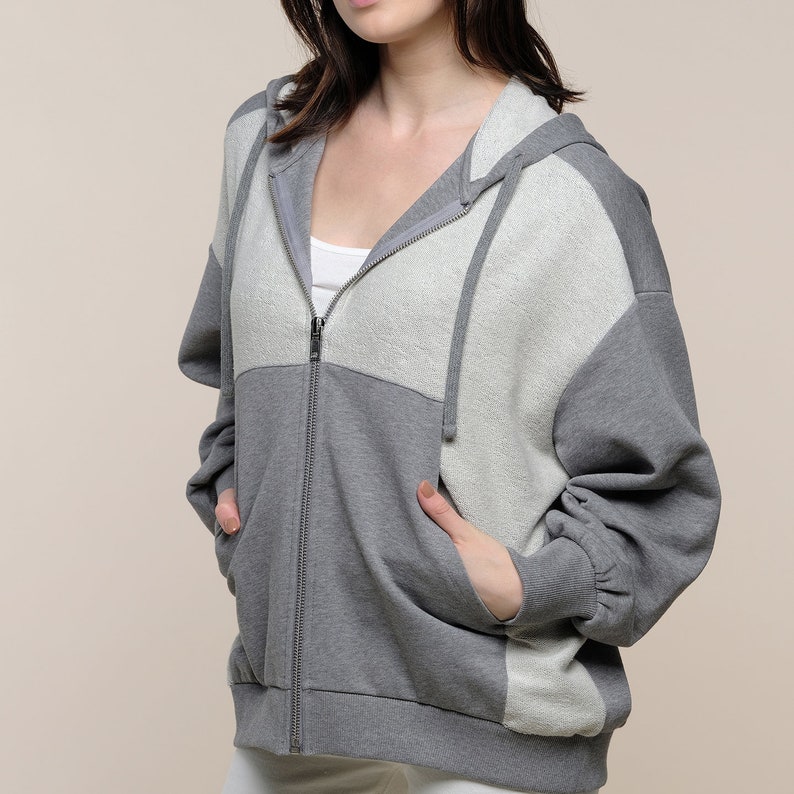 Oversized Zip Hoodie Grey Oversize Zip Up Reverse Cotton Hoodie Trendy Hoodie Sustainable Clothing afbeelding 4