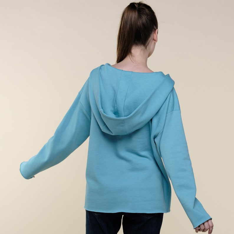 Stylish Hoodie Top Blue Cute Hoodie Relaxed Fit Hoodie Sustainable Sportswear Sustainable Athleisure image 3