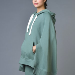 Women's Organic Cotton Poncho Hoodie, Cute Green Poncho, Women's Stylish Hoodies, Sustainable Clothing, Eco-friendly Women's Hoodie image 6