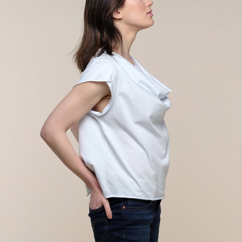 Cotton Drape Neck Top Women's Cowl Neck T-shirt Stylish Jersey Tops Trendy Tees Dressy T-shirts Sustainable clothing image 3