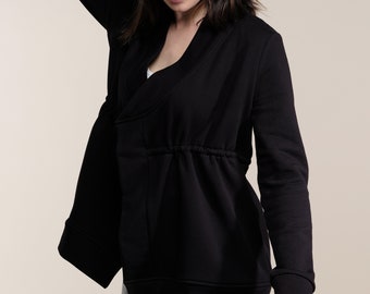 Knit Black Cardigan - Black Sweatshirt Cardigan - Fleece Cardigan - Stylish Knit Cardigan - Knit Cardigan - Sustainable Fashion