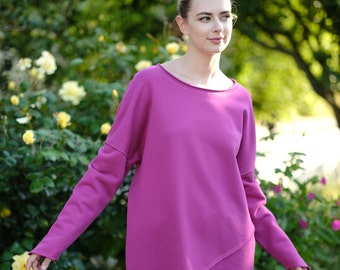 Asymmetrical Sweatshirt - Trendy Sweatshirt - Pink Sweatshirt - Crewneck Sweatshirt - Sustainable Sweatshirt - Sustain Clothing