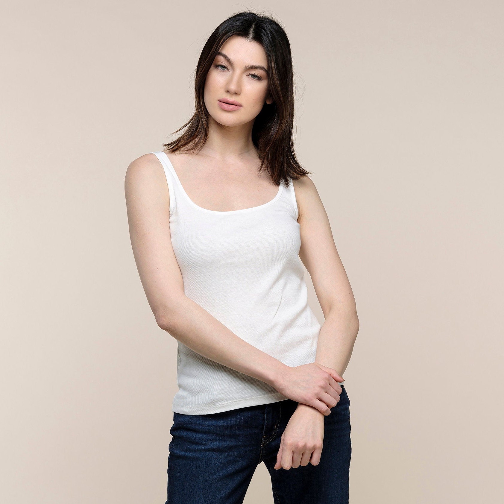 White tank top - Ribbed  Tank tops, Ribbed tank tops, Tank tops women