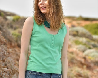 Henley Tank Top - Organic Cotton Tank Top - 100% Cotton Tops - Green Tank Top - Sustainable Fashion