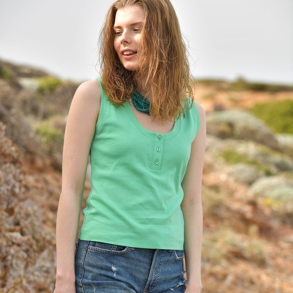 Henley Tank Top - Organic Cotton Tank Top - 100% Cotton Tops - Green Tank Top - Sustainable Fashion