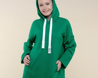 Green Oversized Hoodie - Sustainable Fashion - Trendy Hoodies - Tunic Hoodie - Hoodies and Sweatshirts - Tunic Sweatshirts