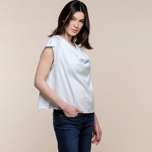 Cotton Drape Neck Top Women's Cowl Neck T-shirt Stylish Jersey Tops Trendy Tees Dressy T-shirts Sustainable clothing image 1