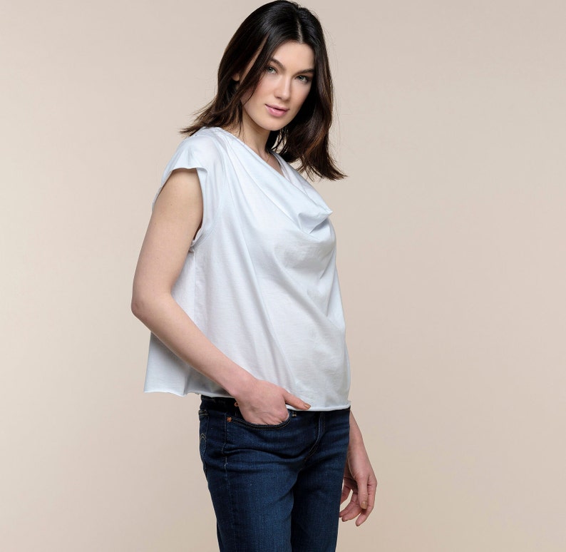 Cotton Drape Neck Top Women's Cowl Neck T-shirt Stylish Jersey Tops Trendy Tees Dressy T-shirts Sustainable clothing image 1