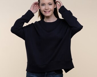 Cotton Black Top - Women's Black Top - Black Cute Sweater - Sustain Clothing - Quality Cotton Sweatshirt - Eco-Friendly Women's Clothing