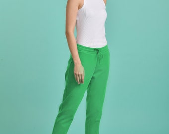 Tapered Leg Green Women's Sweatpants - Casual Pull-on Pants - Double knit interlock pants - Cute Green Lounge Pants - Eco-friendly
