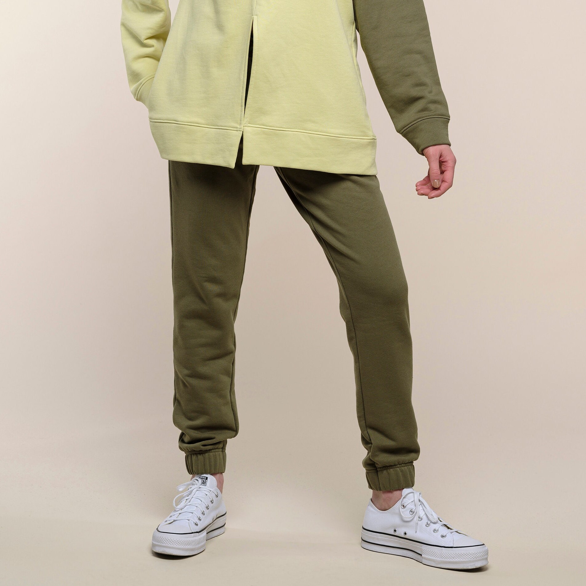 Cotton Green Joggers Olive Green Jogging Pants Green Sweatpants Elastic  Cuff Sweatpants Sustainable Athleisure Comfy Sweatpants 