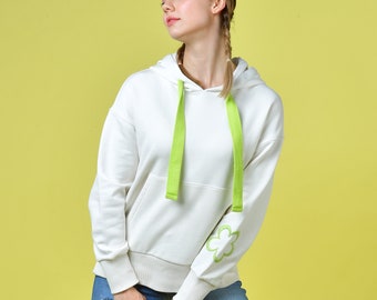 Cream Popover Hoodie - Trendy Pullover Hoodie with Chunky Drawcord - White Hoodies for Women - Sustainable Clothing