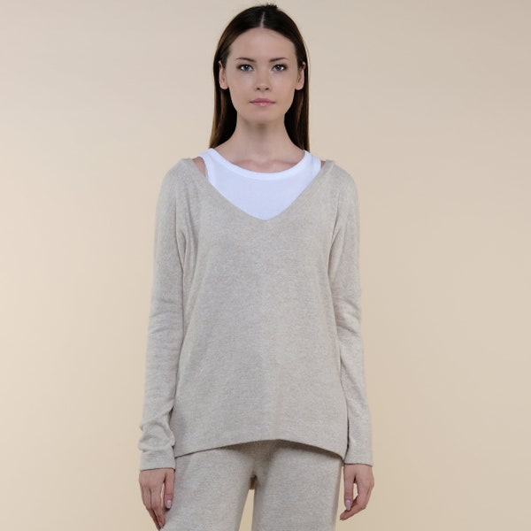 Women's Super Soft V-Neck Lounge Sweater - Women's Eco-friendly Lounge Sweater - Lounge Tops - Super Soft Loungewear - Stylish Loungewear