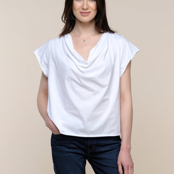 Ada - Drape Tee - Cowl Neck T-shirt - Stylish Top - Trendy T-shirts - Sustainable T-shirts - Ethical Clothing - White Stylish Tees - Ethical