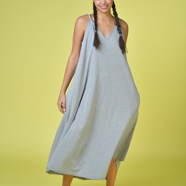 Flowy Maxi Dress in Grey Cotton - Flowy Dresses - Lightweight Dresses - Tank Dresses - Full Length Dresses - Sustainable Dresses