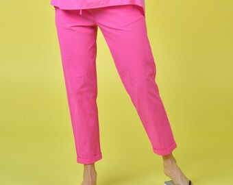 Women's Cotton Candy Pink Pull-On Pants - Lightweight Pink Pants - Textured Women's Pants - Beachy Pants - Breezy Pants