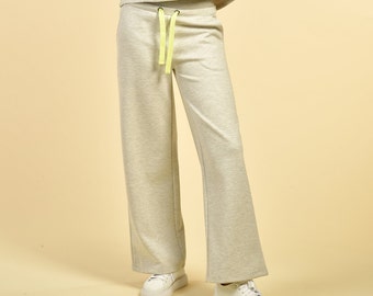 Heather Grey Wide Leg Sweat Pants - Comfy Lounge Pants - Stylish Loungewear - High Waisted Grey Pants - Sustainable Sportswear