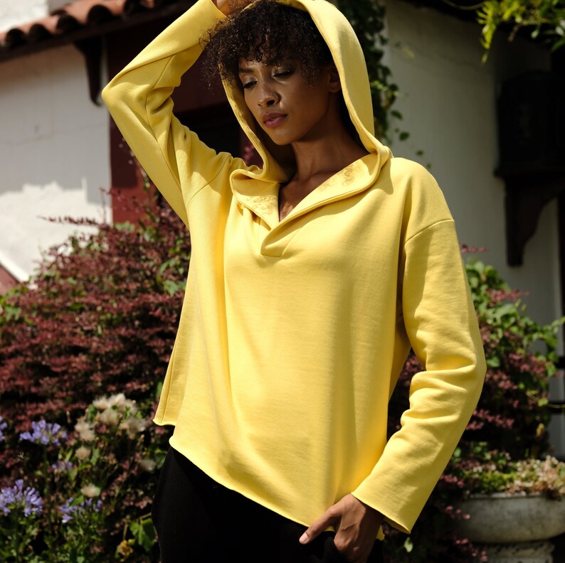 Stylish Hoodie Top Yellow Cute Hoodie Relaxed Fit Hoodie Sustainable Sportswear Sustainable Athleisure image 9