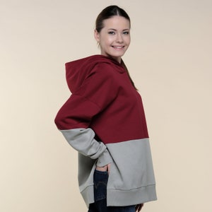 Burgundy Colorblock Hoodie Stylish Colorblock Hoodie Trendy Hoodie Sustain Clothing Ecofriendly Hoodie image 5