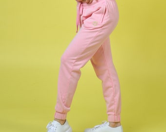 Women's Organic Cotton Pink Jogger - Organic Pink Loungewear - Women's Relaxed Joggers with Self Elastic - Pastel Sportswear