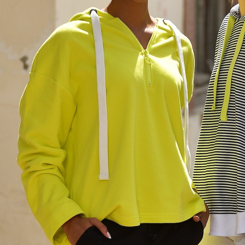 Half Zip Hoodie Neon Yellow Hoodie Neon Hoodies Etsy