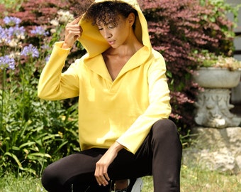 Stylish Hoodie Top - Yellow Cute Hoodie - Relaxed Fit Hoodie - Sustainable Sportswear - Sustainable Athleisure