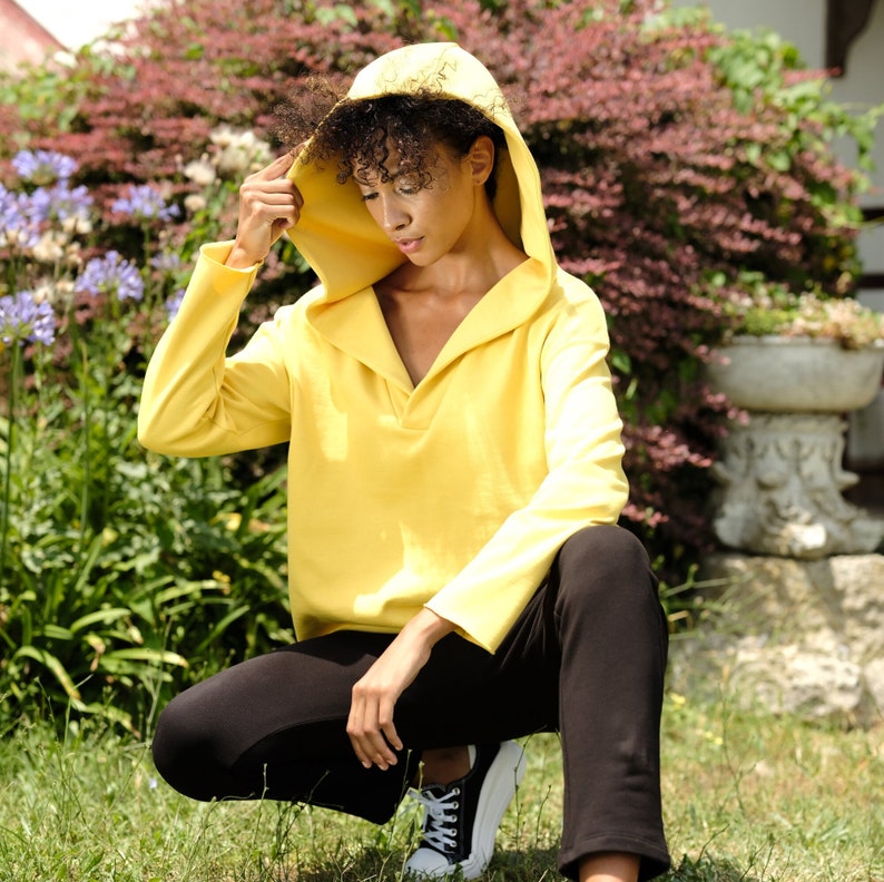 Stylish Hoodie Top Yellow Cute Hoodie Relaxed Fit Hoodie Sustainable Sportswear Sustainable Athleisure image 1