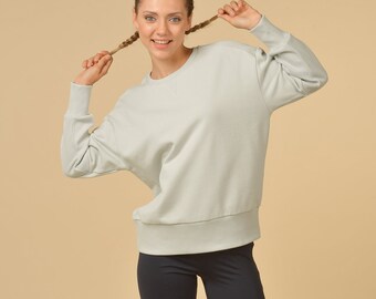 Women's Grey Sweatshirt with Rib Inserts - Women's Designer Sweatshirt Gray - Cute Grey Sweatshirt - Sustainable Streetwear - Ethically made