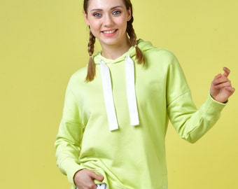 Green Round Hem Hoodie  - Sustainable Hoodies - Preppy Hoodies - Lightweight Hoodies - Women's Cute Hoodies - Eco-Friendly Clothing