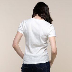 Soft Cotton V-Neck Tee Women' s Basic White Tee White Basic Tee Fitted V-neck Tee Sustainable Tees image 3