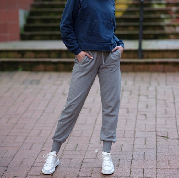 Grey Cotton Sweatpants Cuffed Sweatpants Women's Joggers Sustainable Joggers  