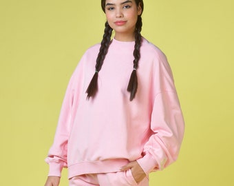 Organic Cotton Oversized Sweatshirt in Washed Pink - Women's Cute Oversized Sweatshirts - Women's Organic Loungewear - Sustainable Clothing