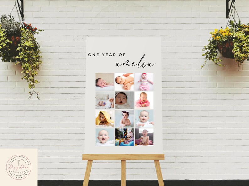 Printable Baby's First Year Poster Template, Modern 1st Birthday Photo ...