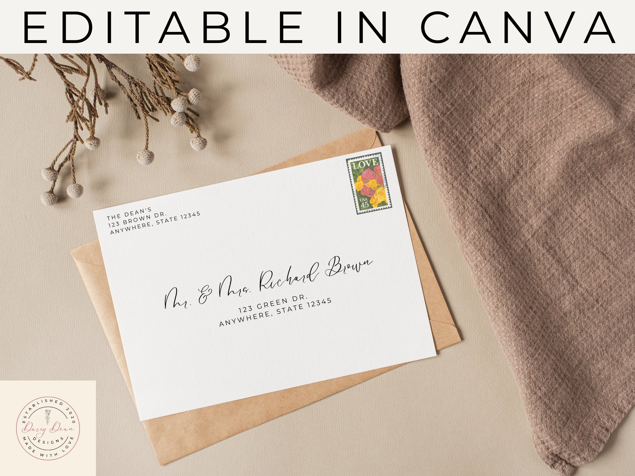 Wedding Modern Envelope Template Printable Minimalist - Etsy