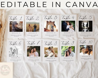 Table Numbers with Photos - Digital Download, Instant, Editable, Photo Table Numbers, Wedding Table Numbers | 4x6, 4.5x6.5, or 5x7