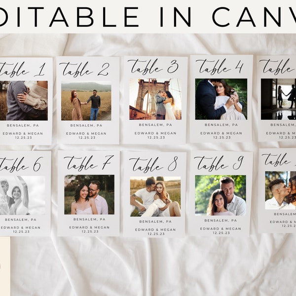 Table Numbers with Photos - Digital Download, Instant, Editable, Photo Table Numbers, Wedding Table Numbers | 4x6, 4.5x6.5, or 5x7