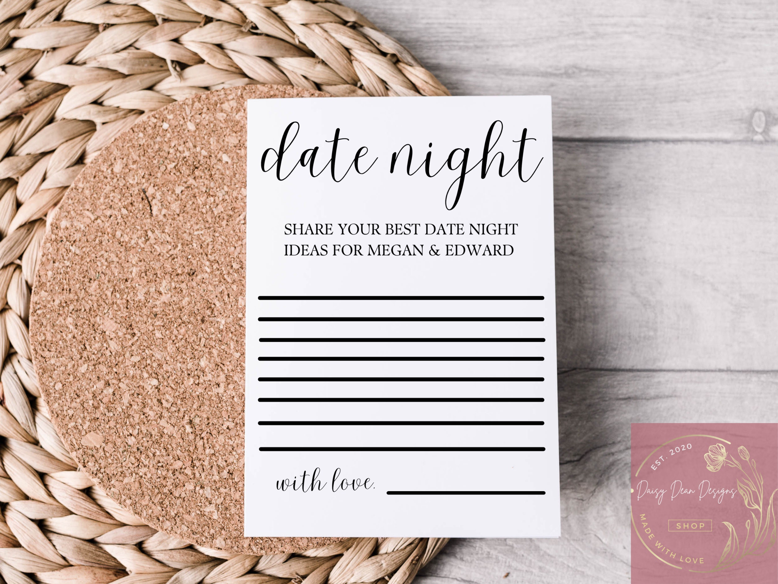 Date Night Card Template Modern Minimalist Bridal Shower - Etsy