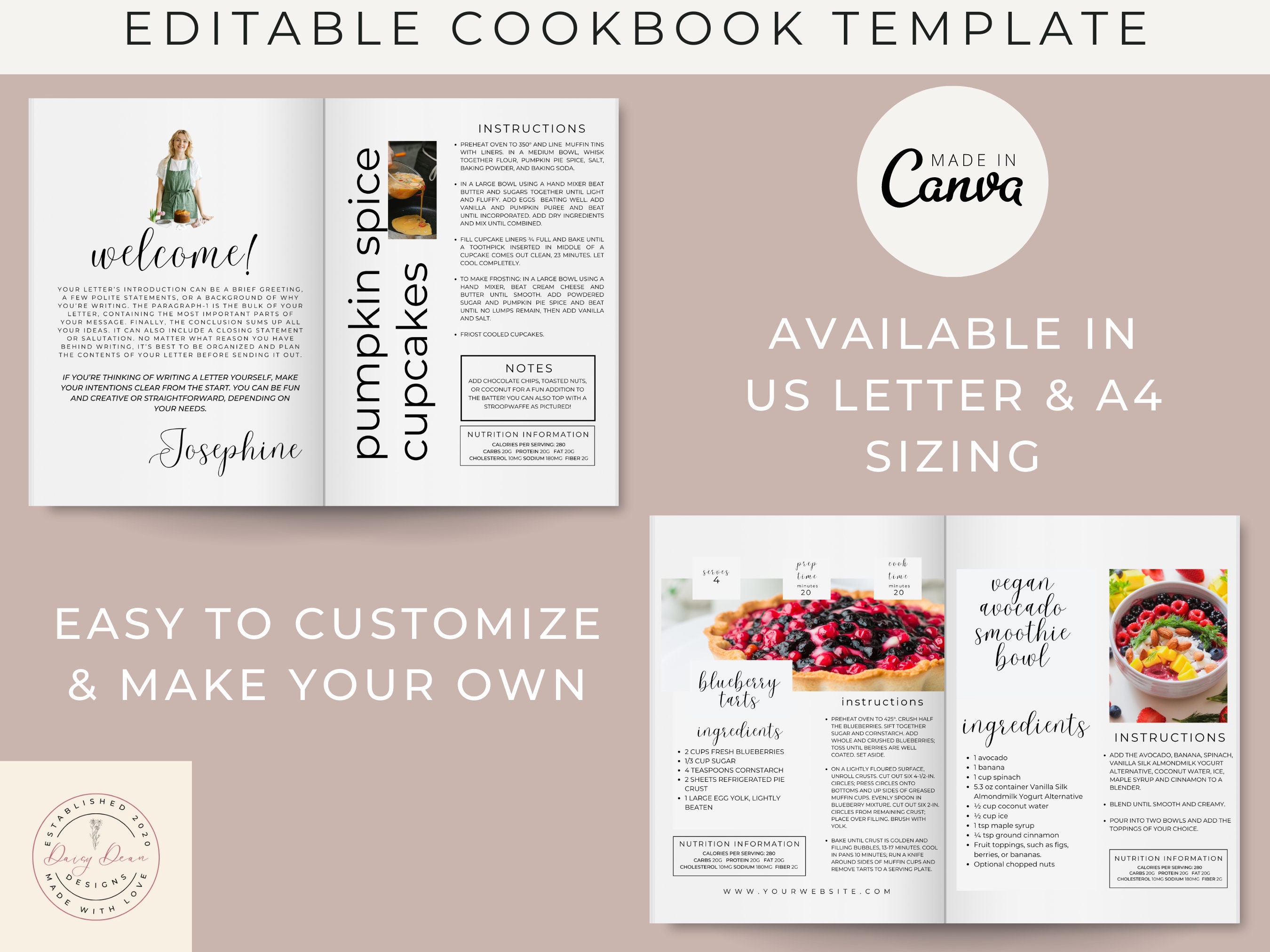 Cookbook Template, Canva Cookbook Template, Digital Cookbook Template ...