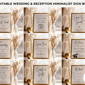Minimalist Wedding Sign Bundle | Reception Sign Bundle | Boho Wedding Signs | Modern Minimalist Wedding Signs | Editable Templates | Canva