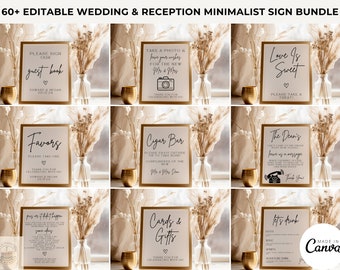 Minimalist Wedding Sign Bundle | Reception Sign Bundle | Boho Wedding Signs | Modern Minimalist Wedding Signs | Editable Templates | Canva