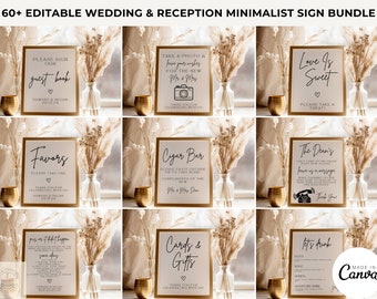 Minimalist Wedding Sign Bundle: 60+ Editable Canva Templates