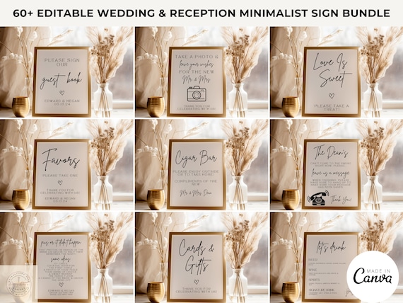 Minimalist Wedding Sign Bundle: 60+ Editable Canva Templates