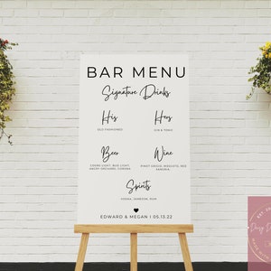 Modern Minimalist Wedding Bar Menu Template, 8x10; Minimalist Bar Menu Wedding Sign Canva, Wedding Drink Sign Printable Template EDITABLE