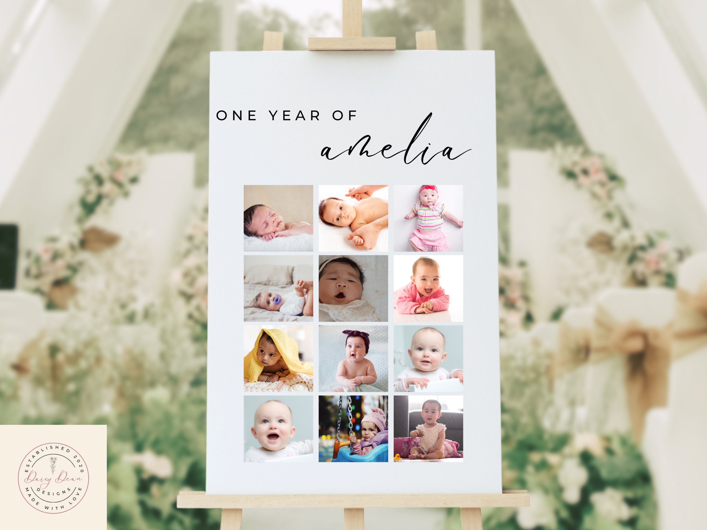 Printable Baby's First Year Poster Template, Modern 1st Birthday Photo ...